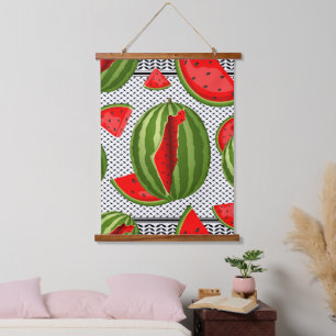 Watermelon Palestine Map Slice Wandteppich Mit Holzrahmen