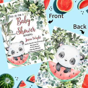 Watermelon Panda Watercolor Babydusche Einladung