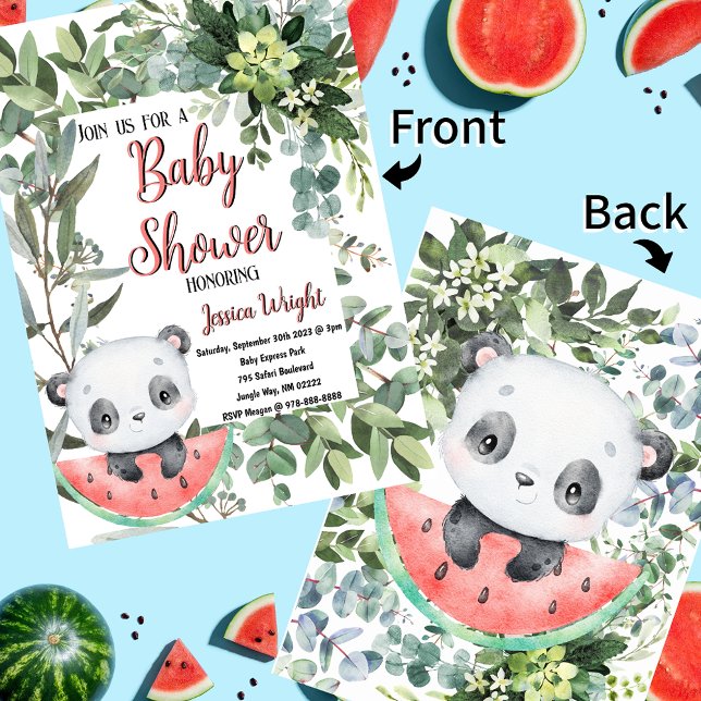 Watermelon Panda Watercolor Babydusche Einladung (Watermelon Panda Evergreen Jungle Baby Shower Invitations)