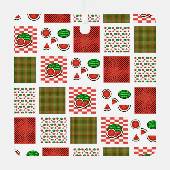 Watermelon Patchwork Ornament Aus Metall (Vorderseite)