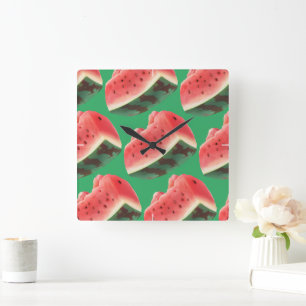 Watermelon Pattern Quadratische Wanduhr