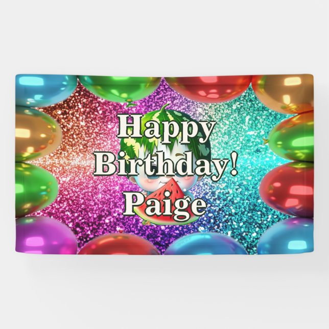 Watermelon Personalisierter Charakter Geburtstag Banner (Horizontal)