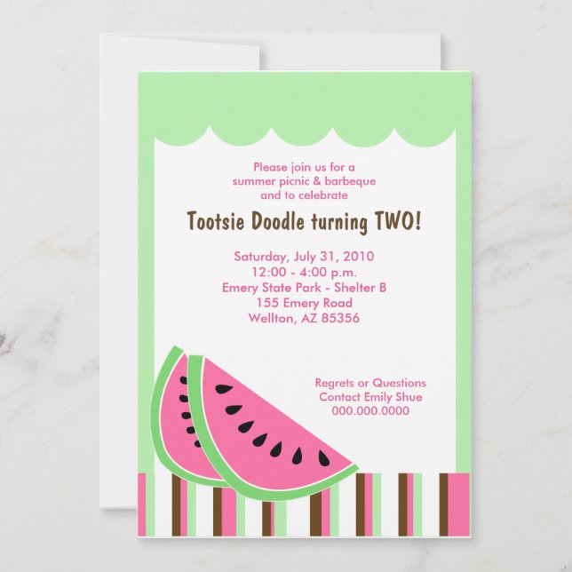 Watermelon Picnic Summer Birthday Party 5x7 Einladung (Vorderseite)