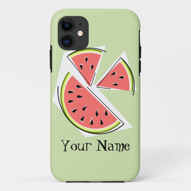 Watermelon Pieces green 'Name' iPhone Case (Rückseite)