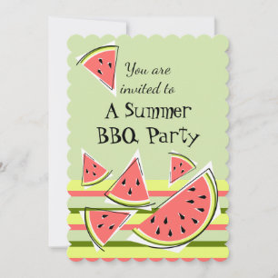 Watermelon Pieces Green Summer GRILLEN Streifen ve Einladung