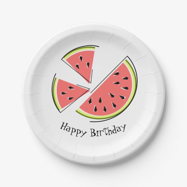 Watermelon Pieces Happy Birthday Papier Teller (Vorderseite)