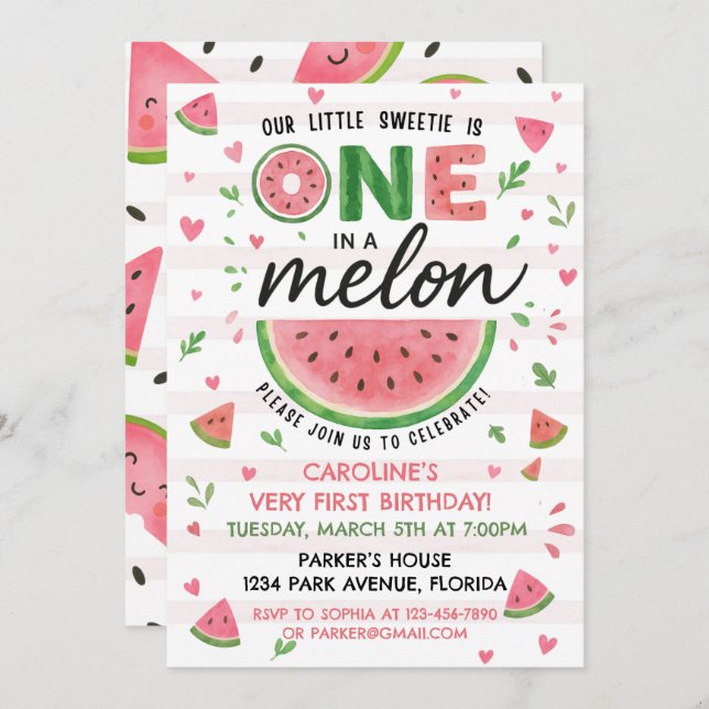 Watermelon Pink Birthday Einladung (Vorne/Hinten)