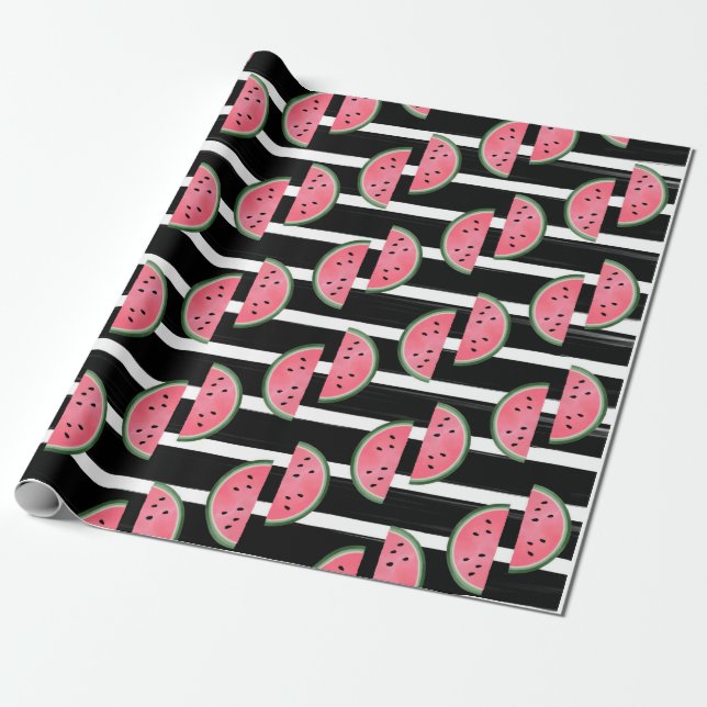 Watermelon Pink Black Birthday Wrapping Paper Geschenkpapier (Ungerollt)