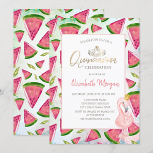 Watermelon Pink Flamingos Quinceañera Einladung