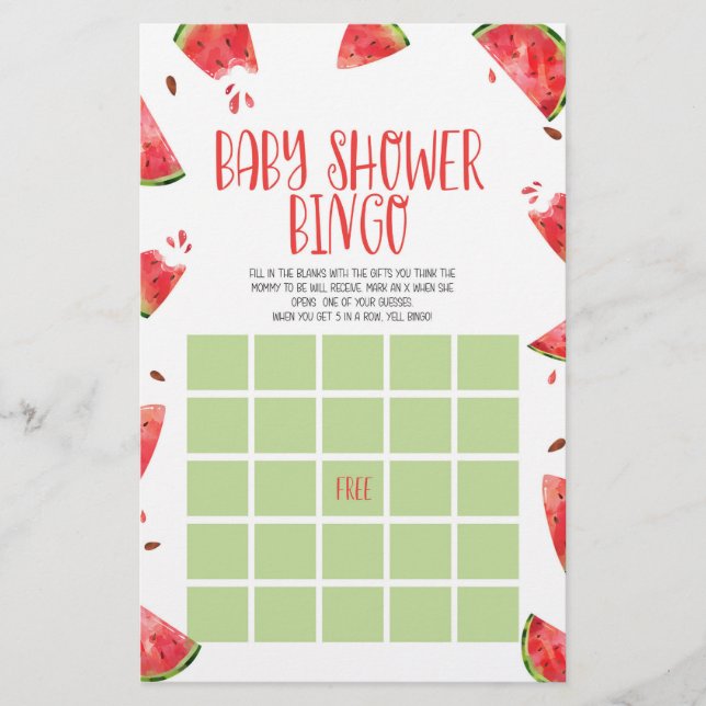Watermelon Pink Green Bingo Baby Showspiel Briefpapier (Vorderseite)