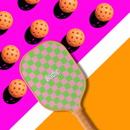 Watermelon Pink Green Checkered Cute Girly Custom Pickleball Schläger