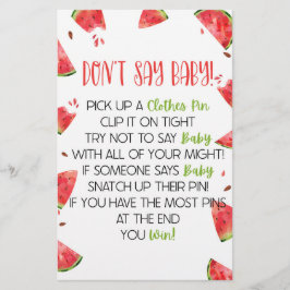 Watermelon Pink Green Don't Say Baby Shower Game Briefpapier