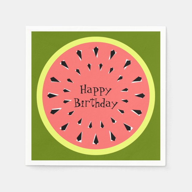 Watermelon Pink Happy Birthday Black Serviette (Vorderseite)