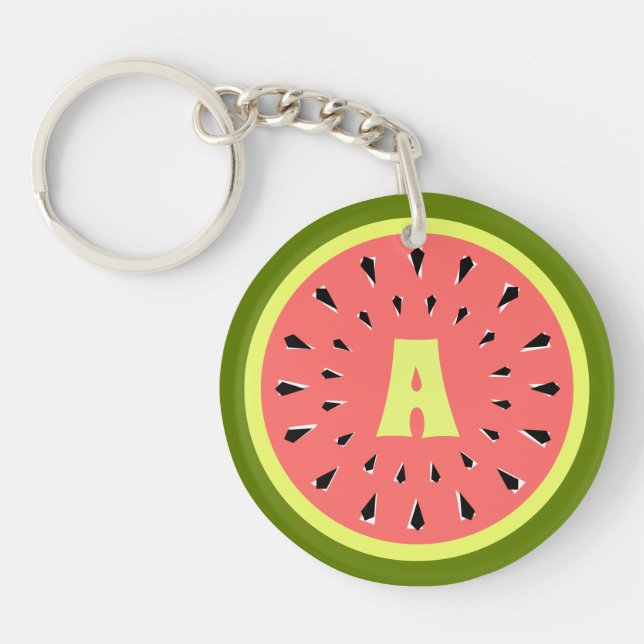 Watermelon Pink Monogram Text Schlüsselanhänger (Vorderseite)