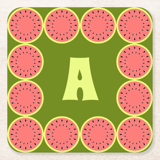 Watermelon Pink Multi Monogram Rechteckiger Pappuntersetzer (Vorderseite)