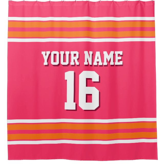 Watermelon Pink Orange White Stripes Sports Jersey Duschvorhang (Vorderseite)