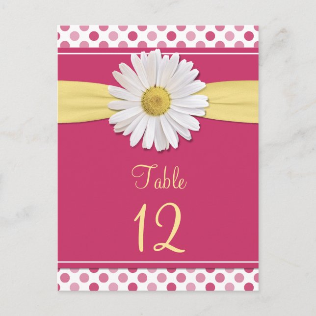 Watermelon Pink Polka Dot Daisy Table Cards Postkarte (Vorderseite)