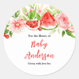 Watermelon Pomegranate Baby Shower Bookplate Runder Aufkleber