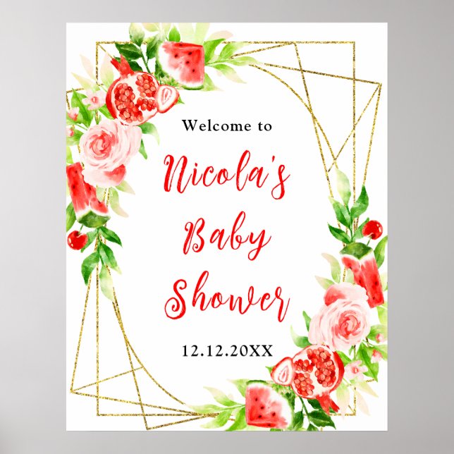 Watermelon Pomegranate Baby Shower Welcome Poster (Vorne)