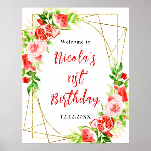 Watermelon Pomegranate Birthday Welcome Poster (Vorne)
