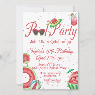 Watermelon Pool Party Geburtstag, Einladung