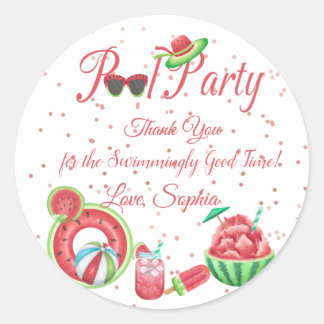 Watermelon Pool Party Vielen Dank Runder Aufkleber