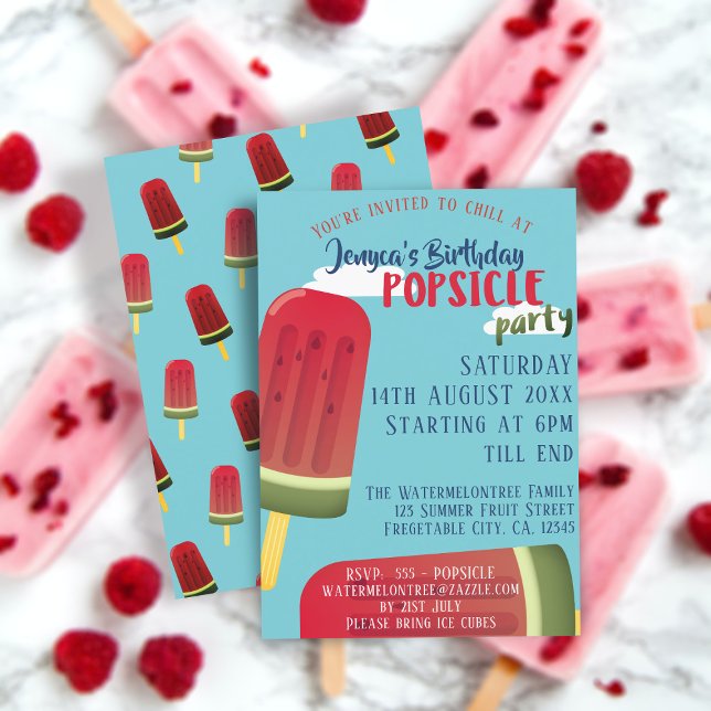 Watermelon Popsicle Party Geburtstagsfeier Einladu Einladung (Celebrate your summer birthday with a Popsicle Party. Just add the details of yours!)