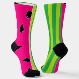 Watermelon Print Crew Socks Pink Green Black Socken