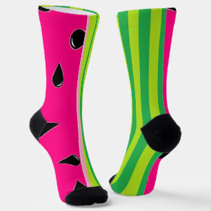 Watermelon Print Crew Socks Pink Green Black Socken