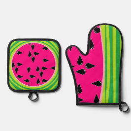 Watermelon Print Pot Holder und Oven Mitt Ofenhandschuh & Topflappen-Set