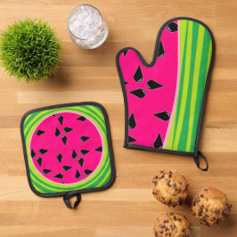 Watermelon Print Pot Holder und Oven Mitt Ofenhandschuh & Topflappen-Set