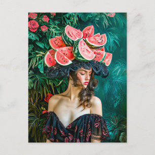 Watermelon Rose Fantasy Portrait Feiertagspostkarte
