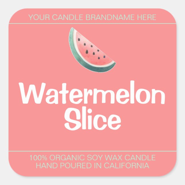 Watermelon Slice Niedlich Symbol Soy Candles Label Quadratischer Aufkleber (Vorderseite)