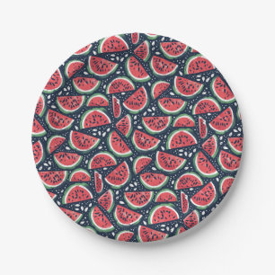 Watermelon Slice Pattern on Blue Picnic Pappteller