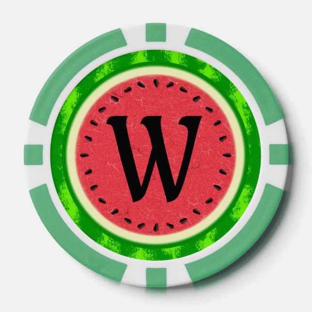 Watermelon Slice Sommer Frucht mit Rind Monogram Pokerchips (Vorderseite)