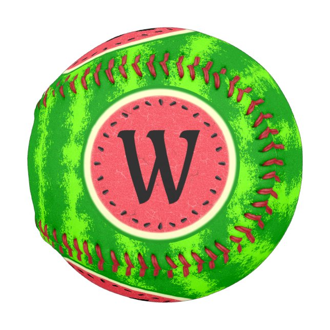 Watermelon Slice Summer Fruit mit Rind Monogram Baseball (Vorne Rechts)