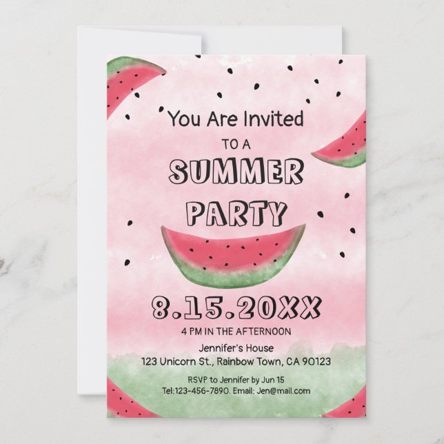 Watermelon Sommerliche Party Einladungen (Vorderseite)