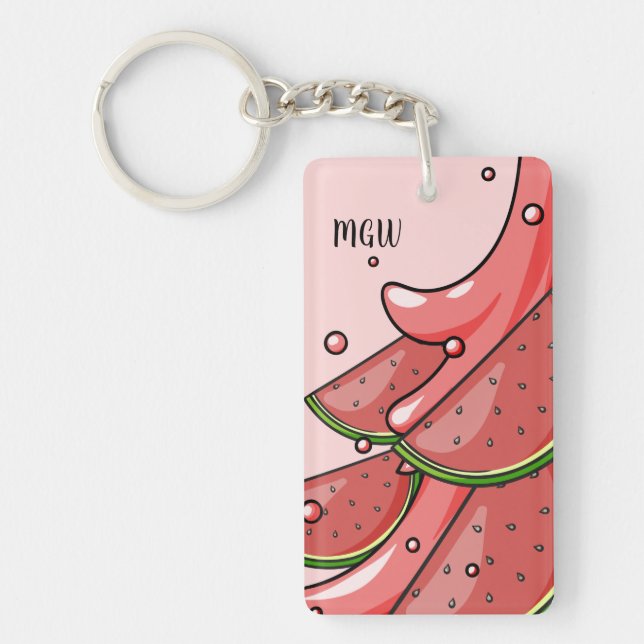 Watermelon Splash benutzerdefinierte Monogramm-Sch Schlüsselanhänger (Vorderseite)
