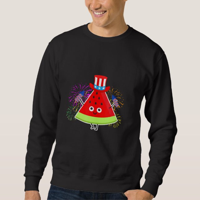 Watermelon Summer Melon mit US-Flaggenhut Sweatshirt (Vorderseite)