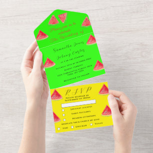 Watermelon Tropical Fruit Trendy Neon Wedding All In One Einladung