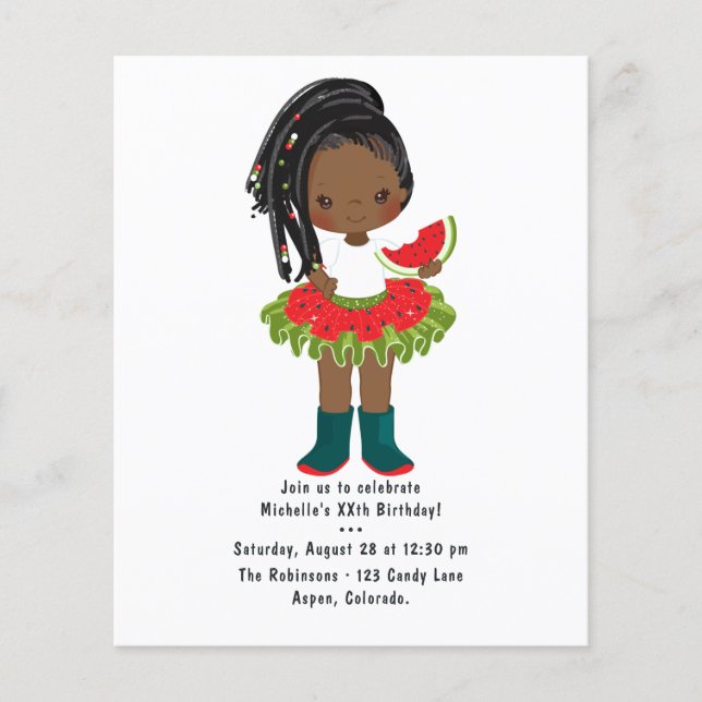 Watermelon Tutu American Black Girl Birthday Party Flyer (Vorne)