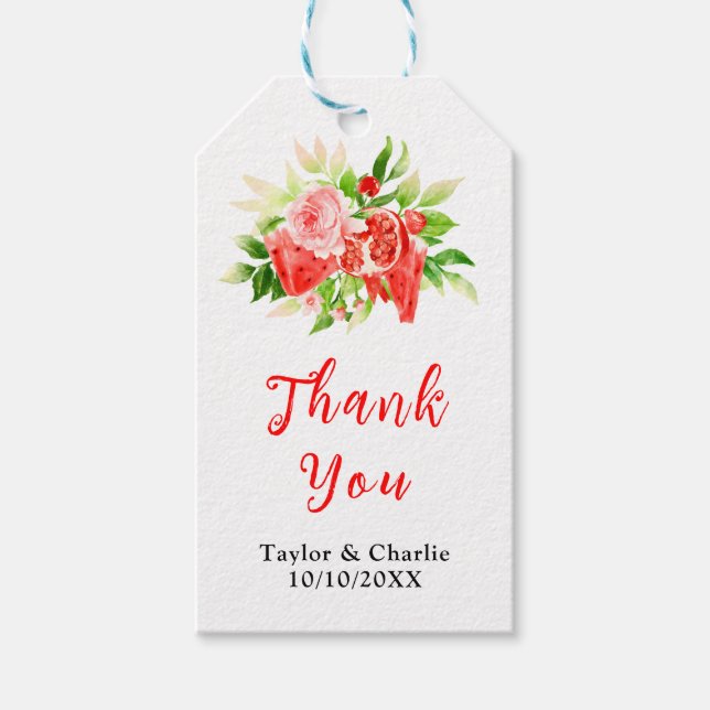 Watermelon und Pomegranate Wedding Vielen Dank Geschenkanhänger (Vorderseite)