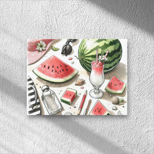 Watermelon White Minimalistisch Beach Tropical Sum Feiertagspostkarte