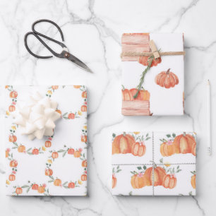 Waterolor Pumpkins fallen Herbst Wrapping Paper Geschenkpapier Set