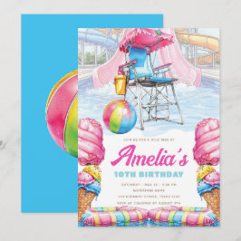 Waterpark Birthday Lifeguard Chair & Pool Fun Einladung