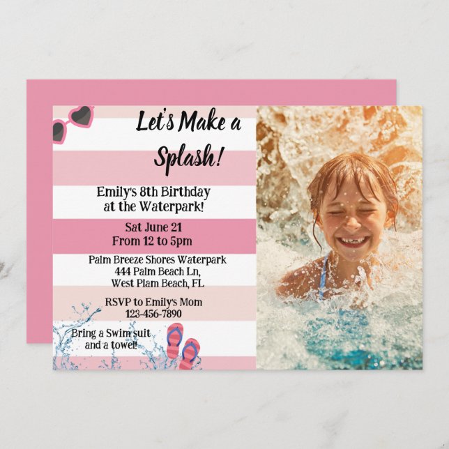 Waterpark Birthday Pool Sommer Giro Birthday Einladung (Vorne/Hinten)