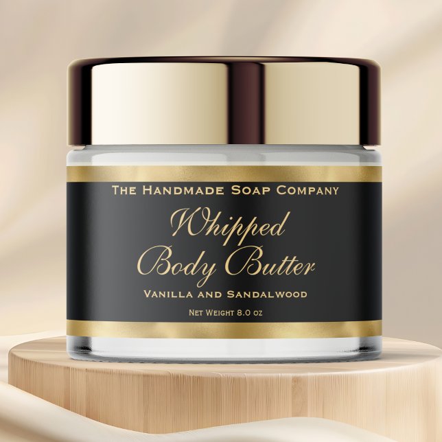 Waterproof Body Butter Jar Label Black & Gold Foil Wasserflaschenetikett (Von Creator hochgeladen)