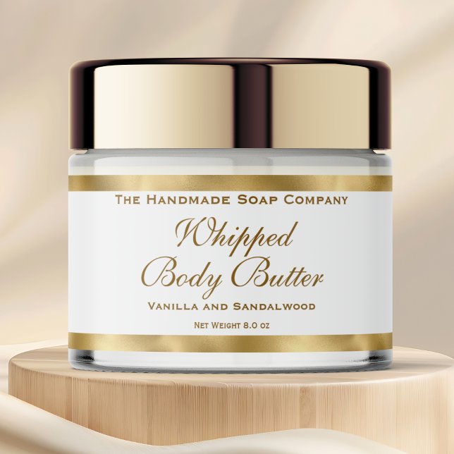Waterproof Body Butter Jar Label White & Gold Foil Wasserflaschenetikett (Von Creator hochgeladen)