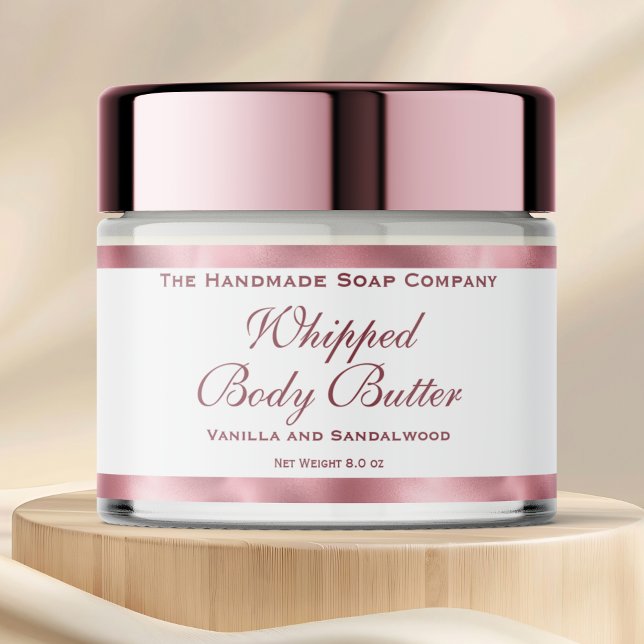 Waterproof Body Butter Jar Label White & Pink Foil Wasserflaschenetikett (Von Creator hochgeladen)