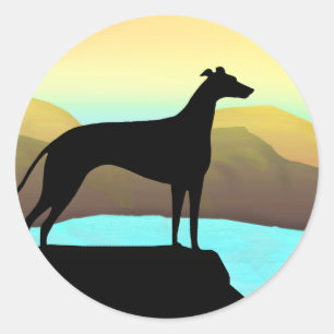 Waterside Greyhound Dog Landschaft Runder Aufkleber
